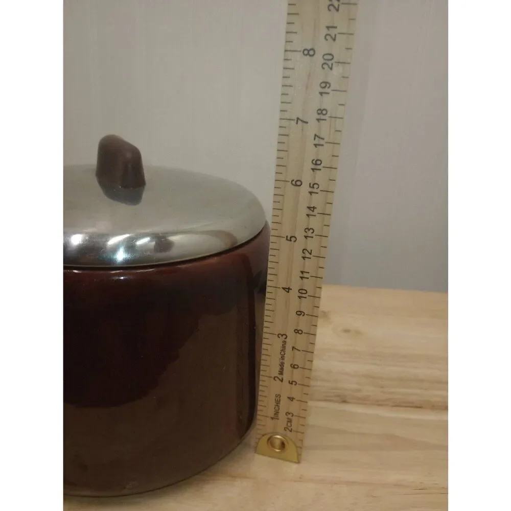 Vintage West bend, ceramic Crock bean pot with aluminum lid